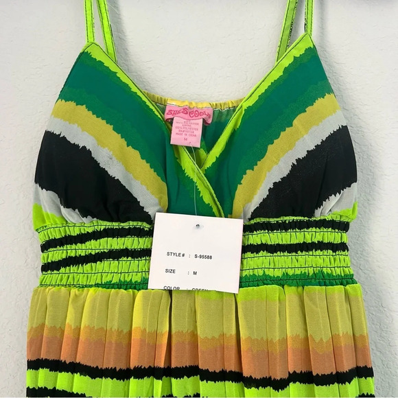 NWT Bright Green and Black Neon Summer Maxi Dress Size Medium - Picture 3 of 12